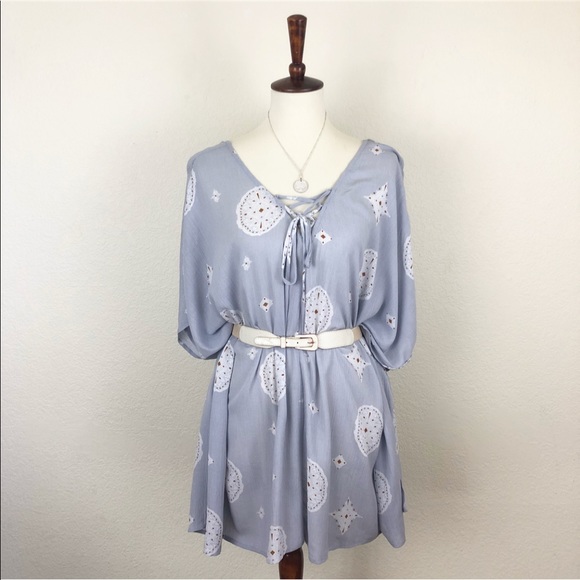 Illa Illa Tops - NWT Grey Kaftan Tie Neck Tunic Top Cover Up
